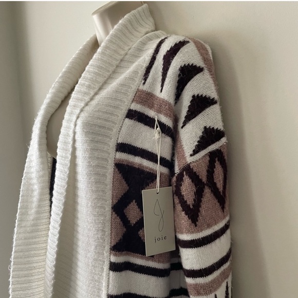 JOIE Aztec Tan Brown Long Sleeve Open Front Duster Sweater Cardigan Small - Picture 10 of 16